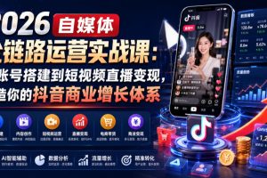 2026自媒体全链路运营实战课：从账号搭建到短视频直播变现，打造你的抖…