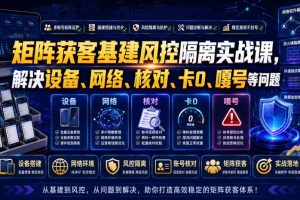 矩阵获客基建风控隔离实战课,解决设备、网络、核对、卡0、嘎号等问题…
