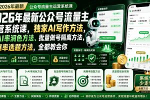 2026年最新公众号流量主运营系统课，独家AI写作方法，0-AI率润色方法、…