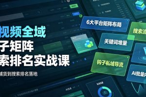 短视频全域钩子矩阵搜索排名实战课|6大平台矩阵布局、关键词堆量抢占…