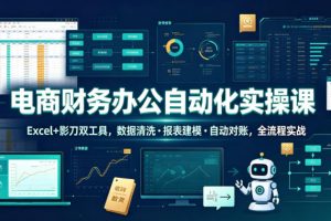 电商财务办公自动化实操课，Excel+影刀双工具，数据清洗?报表建模?自动…