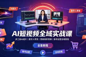 AI短视频全域实战课｜多工具AI成片、数字人带货、剪映高阶剪辑、账号运…