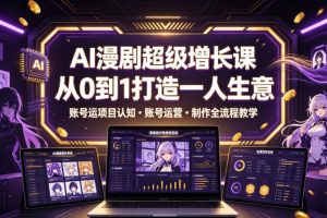 AI漫剧超级增长课,从0到1打造一人生意,项目认知?账号运营?制作全流程…