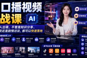 AI口播视频实战课,不用真人出镜,不管是知识分享、好物带货还是剧情访…