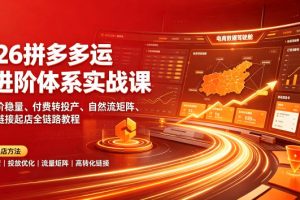 2026拼多多运营进阶体系实战课｜新版拖价稳量、付费转投产、自然流矩阵…