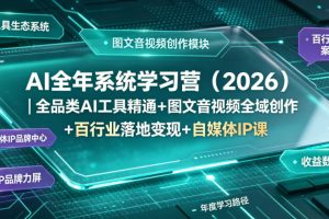 AI全年系统学习营（2026）｜全品类AI工具精通+图文音视频全域创作+百行…
