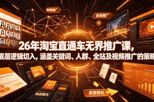 26年淘宝直通车无界推广课，从底层逻辑切入，涵盖关键词、人群、全站及…