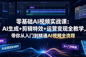 零基础AI视频实战课：AI生成+剪辑特效+运营变现全教学，带你从入门到精…