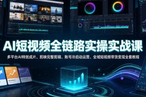 AI短视频全链路实操实战课|多平台AI特效成片、剪映完整剪辑、账号冷启…