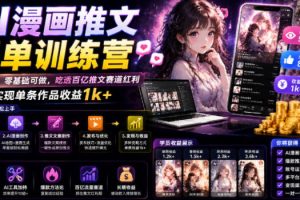 AI漫画推文爆单训练营,一台电脑,零基础可做,吃透百亿推文赛道红利,…