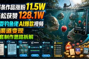 13条作品涨粉11.5W，轻松获赞128.1W，戏耍钓鱼佬AI爆款视频，多渠道变…