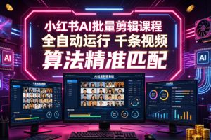 小红书AI批量剪辑课程，24小时全自动运行，解放双手专注运营，千条视频…