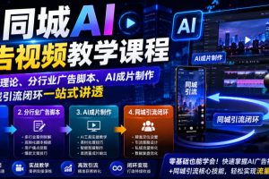 同城AI广告视频教学课程,从基础理论、分行业广告脚本、AI成片制作到同…