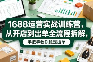 1688运营实战训练营，从开店到出单全流程拆解，手把手教你稳定出单（更…