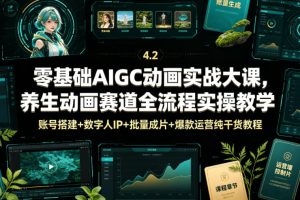 零基础AIGC动画实战大课，养生动画赛道全流程实操教学，账号搭建+数字…
