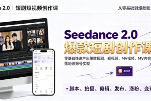 Seedance 2.0短剧短视频创作课，零基础快速产出爆款短剧、短视频、MV内…