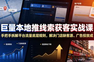 巨量本地推线索获客实战课，手把手拆解平台流量底层规则，解决门店缺客…