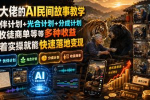 某大佬的AI民间故事教学，伙伴计划+光合计划+分成计划+收徒商单等多种…