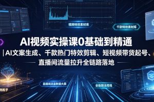 AI视频实操课0基础到精通｜AI文案生成、千款热门特效剪辑、短视频带货…