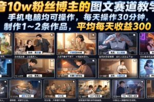 抖音10w粉丝博主的图文赛道教学,手机电脑均可操作,每天操作30分钟,…