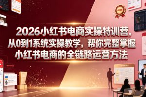 2026小红书电商实操特训营，从0到1系统实操教学，帮你完整掌握小红书电…