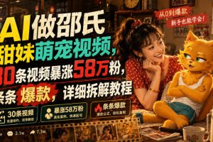 AI做邵氏甜妹萌宠视频,30条视频暴涨58万粉,条条爆款,详细拆解教程 …