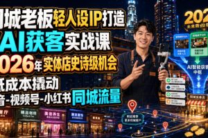 同城老板轻人设IP打造+AI获客实战课,2026年实体店史诗级机会,低成本…