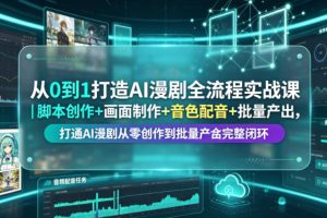 从0到1打造AI漫剧全流程实战课｜脚本创作+画面制作+音色配音+批量产出…