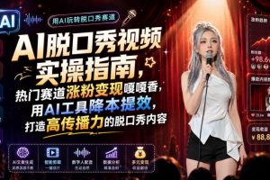 AI脱口秀视频实操指南，热门赛道涨粉变现嘎嘎香，用AI工具降本提效，打…