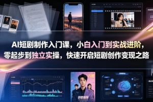 AI短剧制作入门课，小白入门到实战进阶，零起步到独立实操，快速开启短…