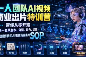 一人团队AI视频商业出片实战课：带你从零开始跑通一套从剧本、分镜、角…
