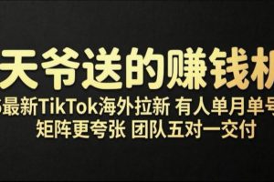 老天爷送的賺钱机会！2026最新TikTok海外拉新，有人单月单号10W+，矩阵…