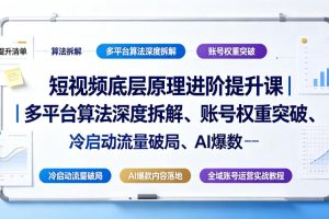 短视频底层原理进阶提升课｜多平台算法深度拆解、账号权重突破、冷启动…