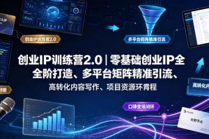 创业IP训练营2.0｜零基础创业IP全阶打造、多平台矩阵精准引流、高转化…