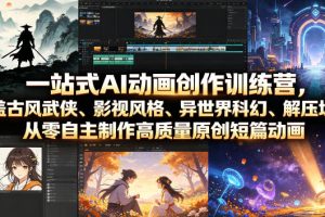 一站式AI动画创作训练营，涵盖古风武侠、影视风格、异世界科幻、解压场…