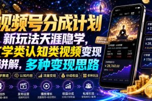 视频号分成计划新玩法天涯隐学，玄学类认知类视频变现讲解，多种变现思…