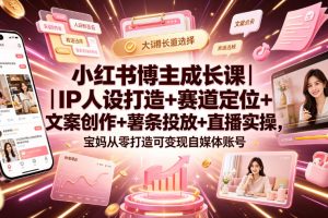 小红书博主成长课｜IP人设打造+赛道定位+文案创作+薯条投放+直播实操，…