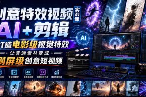 创意特效视频实战课，AI+剪辑打造电影级视觉特效，让普通素材变成刷屏…