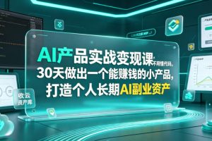 AI产品实战变现课，不用懂代码，30天做出一个能賺钱的小产品，打造个人…