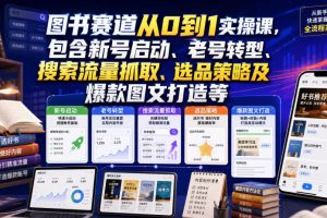图书赛道从0到1实操课,包含新号启动、老号转型、搜索流量抓取、选品策…