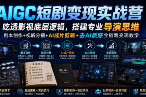 AIGC短剧变现实战营｜吃透影视底层逻辑，搭建专业导演思维，剧本创作+…