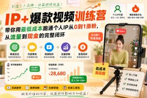IP+爆款视频训练营，带你用最低成本跑通个人IP从0到1涨粉，从流量到现…