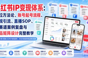 小红书IP变现体系：定位方法论、账号起号流程、合规引流、直播SOP、多…