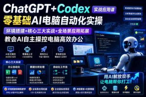 ChatGPT+Codex实战应用课|零基础AI电脑自动化实操,环境搭建+核心三大…
