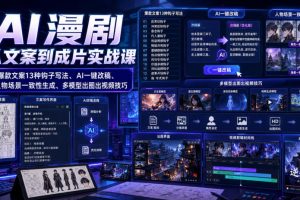 AI漫剧从文案到成片实战课｜爆款文案13种钩子写法、AI一键改稿、人物场…