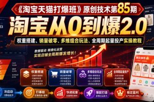 《淘宝天猫打爆班》原创技术第85期，淘宝从0到爆2.0，权重搭建、销量破…