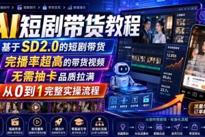 AI短剧带货教程，基于SD2.0的短剧带货，完播率超高的带货视频，无需抽…