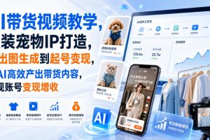 AI带货视频教学,服装宠物IP打造,从出图生成到起号变现,用AI高效产出…