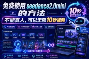 免费使用seedance2.0mini的方法，不能真人，可以无限10秒视频，9图+3音…