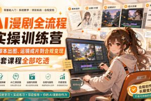 AI漫剧全流程实操训练营，从脚本出图、运镜成片到合规变现，一套课程全…